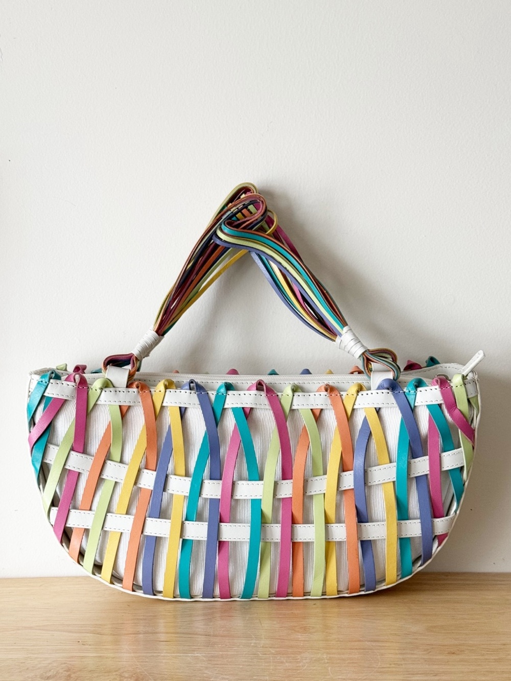Inge Christopher Sport Vintage Y2K Half Moon Pastel Rainbow Lattice Weave Bag